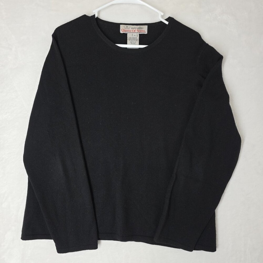 VTG Queen Of Scots Womens 100% Cashmere Sweater XLarge Black Long Sleeve Luxury